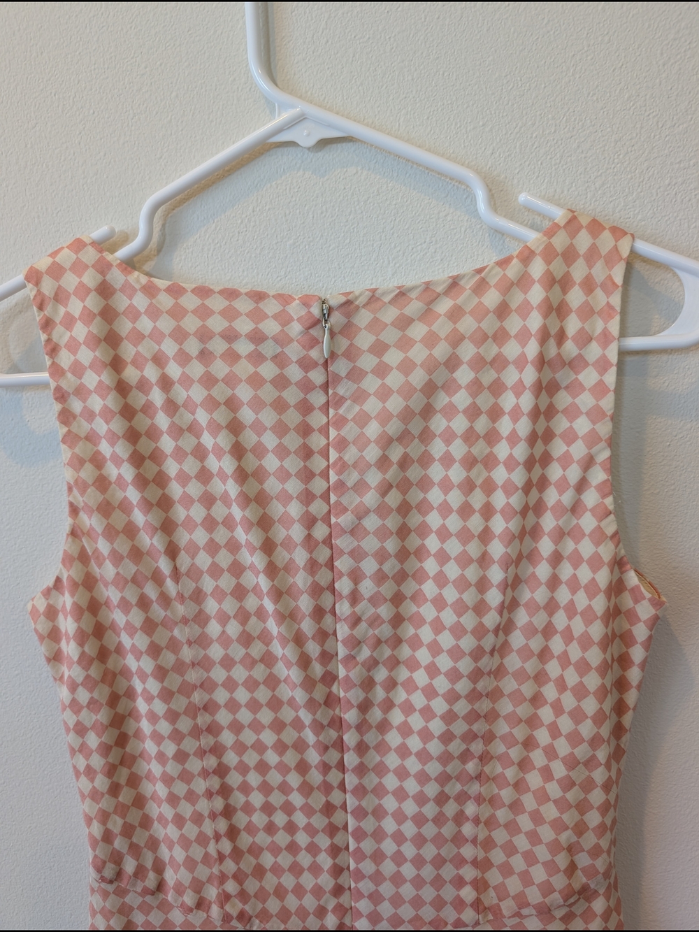 Vintage J. Crew Pink/Peach Gingham Mini Sheath Dress V-Neck Sleeveless Size 2 - Picture 4 of 4